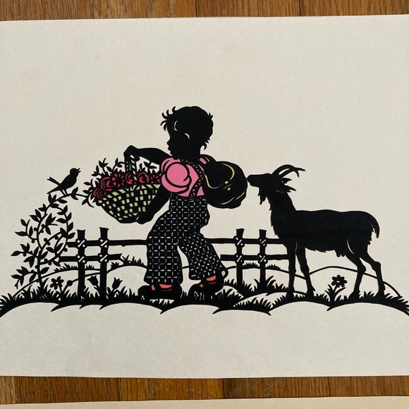 Pair of Vintage Silhouettes - Children with Animals - Picture 4 of 6